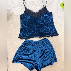 Source Unknown Velvet Lace Trim Bandeau Set - Blue and Black